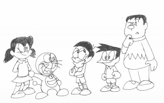 drawing easy nobita and friends